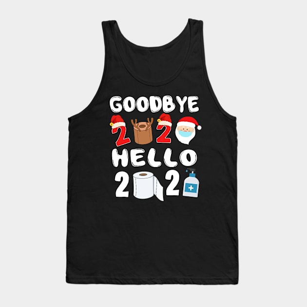 Goodbye 2020 Hello 2021 Santa's Hat Reindeer Face Mask Quarantine Gift Christmas & Happy New Year 2021 Tank Top by mittievance